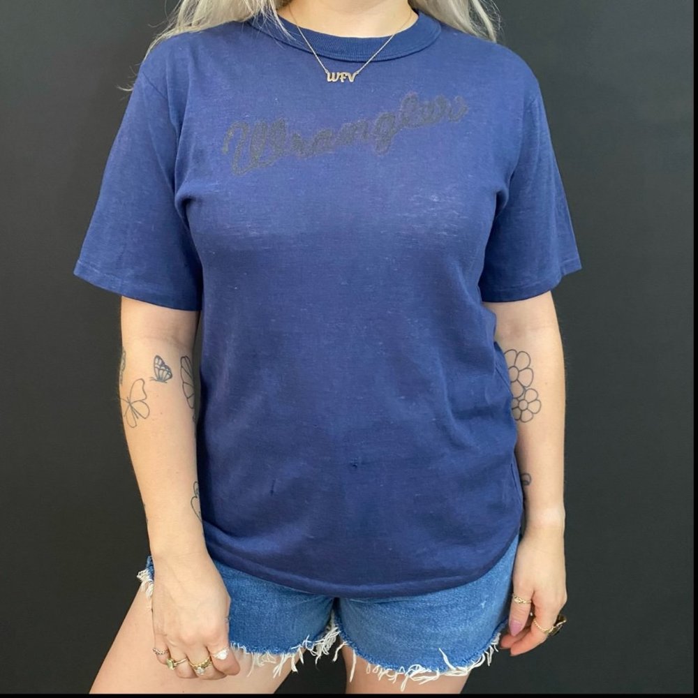 70s Wrangler Navy Logo Single Stitch T-Shirt
